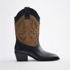 Zara Embroidered Leather and Suede Two Toned Western Cowboy Boots